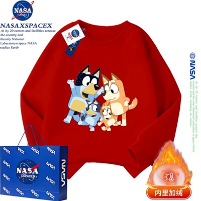 NASA联名小狗布鲁伊一家bluey周边卫衣男女儿童秋冬款加绒卫衣