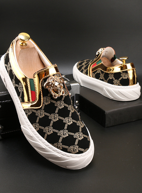 专柜特卖乐福鞋潮男一脚蹬懒人鞋新英伦风男士发型师皮鞋子休闲鞋