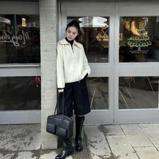 靴裤 日系复古高级感加厚毛呢西装 直筒黑色五分裤 女秋冬新款 中裤