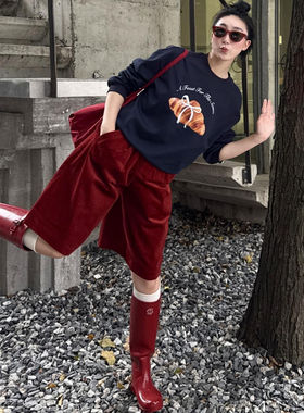 日系复古风文艺感宽松灯芯绒休闲裤女秋冬新款垂感直筒百搭中裤子