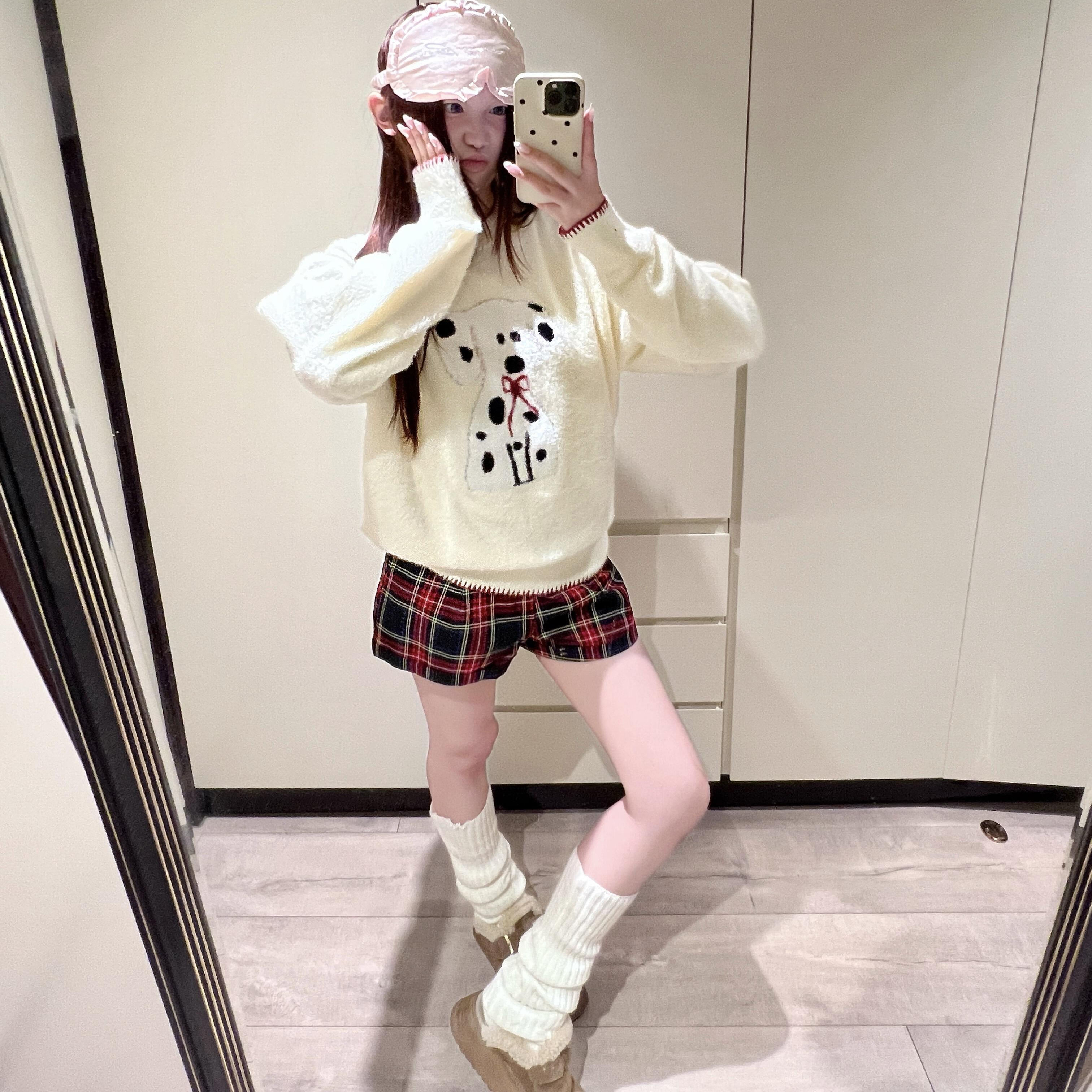 黑红格子辣妹低腰紧身短裤女