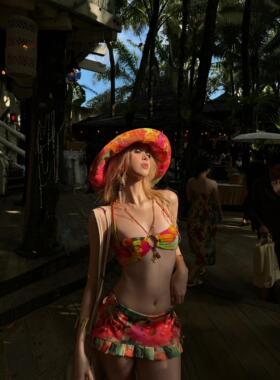 美式复古低腰印花超短裙女2025夏季新款性感百搭水果沙滩裙裤