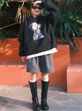 日系格雷穿搭高级灰宽松阔腿五分裤女2025春秋新款高腰小众百搭裤