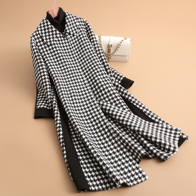 千鸟格高端毛呢双面羊绒大衣