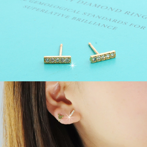 现货韩国网站进口耳环耳饰10K金不褪色镶钻小棍子耳钉