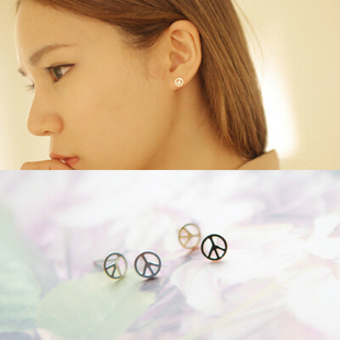 peace 现货韩国richbon官网Tiny sign简约反战小众耳钉925银 包邮