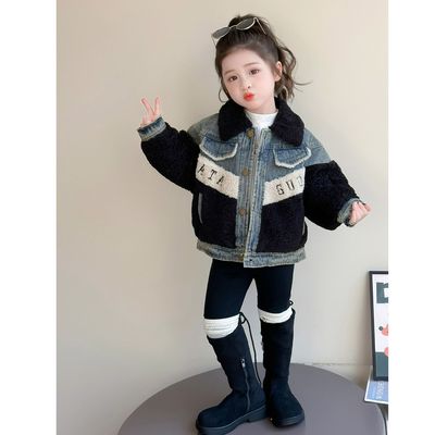 女童牛仔外套秋冬季2025新款洋气儿童韩系穿搭女宝宝夹棉加厚冬装