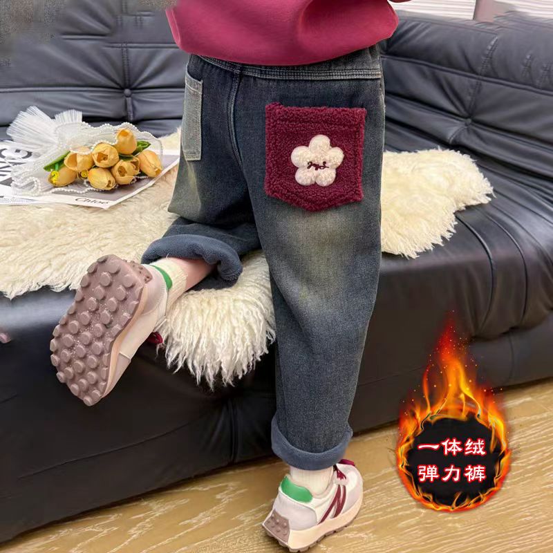 女童加绒软牛仔裤冬季一体绒 儿童加厚裤子 休闲冬装宝宝外穿洋气
