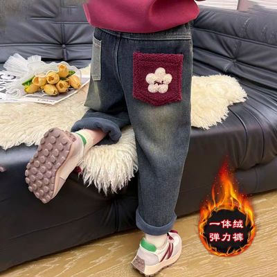 女童加绒软牛仔裤冬季一体绒 儿童加厚裤子 休闲冬装宝宝外穿洋气