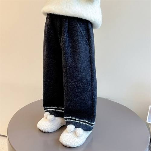 女童裤子秋冬季2025新款儿童冬装洋气加绒直筒宝宝一体绒外穿长裤