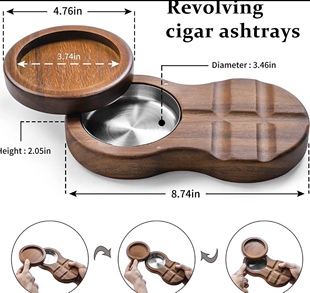 雪茄烟灰缸大口径专用烟槽托新中式实木家用大号复古金属烟缸单人