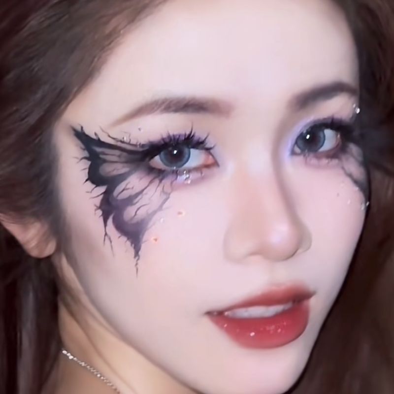 万圣节暗黑眼尾蝴蝶高级感妆容纹身贴  魔女蜘蛛蛇网妆容脸贴