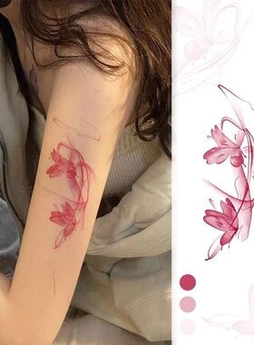 彩色水墨红色蝴蝶纹身贴手臂锁骨樱花浪漫少女心高颜值纯欲辣妹