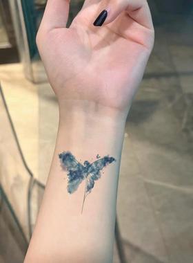 蓝蝶纹身贴绿色小众高颜值彩色纹身贴持久防水