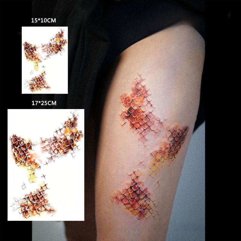 蟒蛇皮肤 黄金圣蟒局部鳞片元素纹身大腿花臂万圣节装扮纹身贴纸