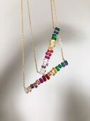 ins多巴胺彩色宝石一字不规则钻石项链女K妹推荐 度假风百搭锁骨链