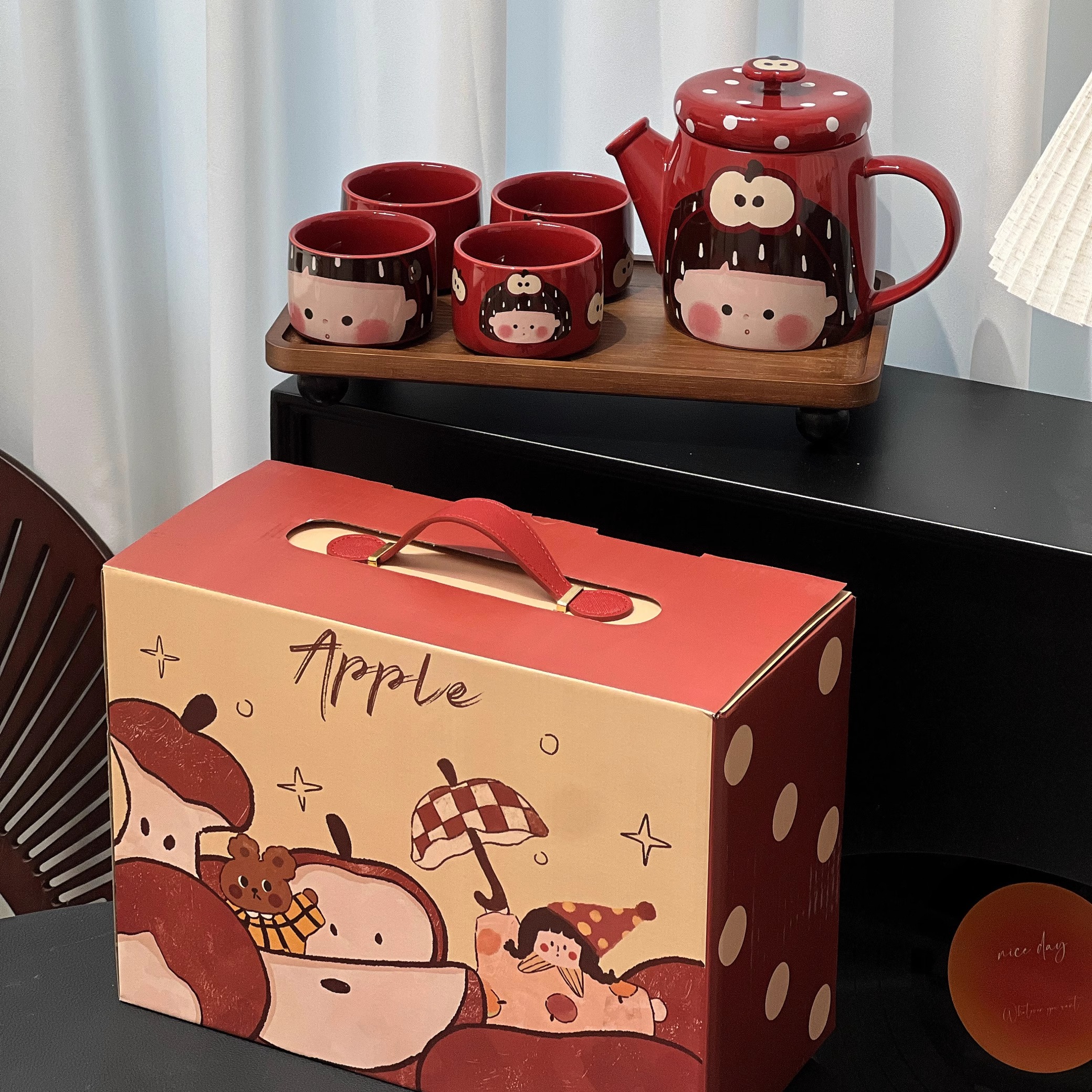 悦檬食器苹果女孩茶具套装陶瓷杯子茶壶乔迁结婚新年节日礼物
