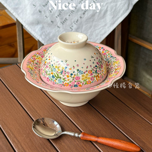 碎花高颜值饭碗家用粉黛田园陶瓷