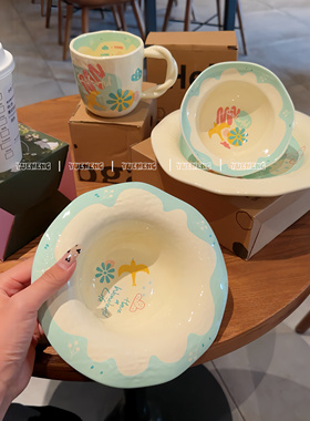 悦檬食器 夏日海洋陶瓷餐具家用圆盘饭碗马克杯沙拉碗可爱釉下彩