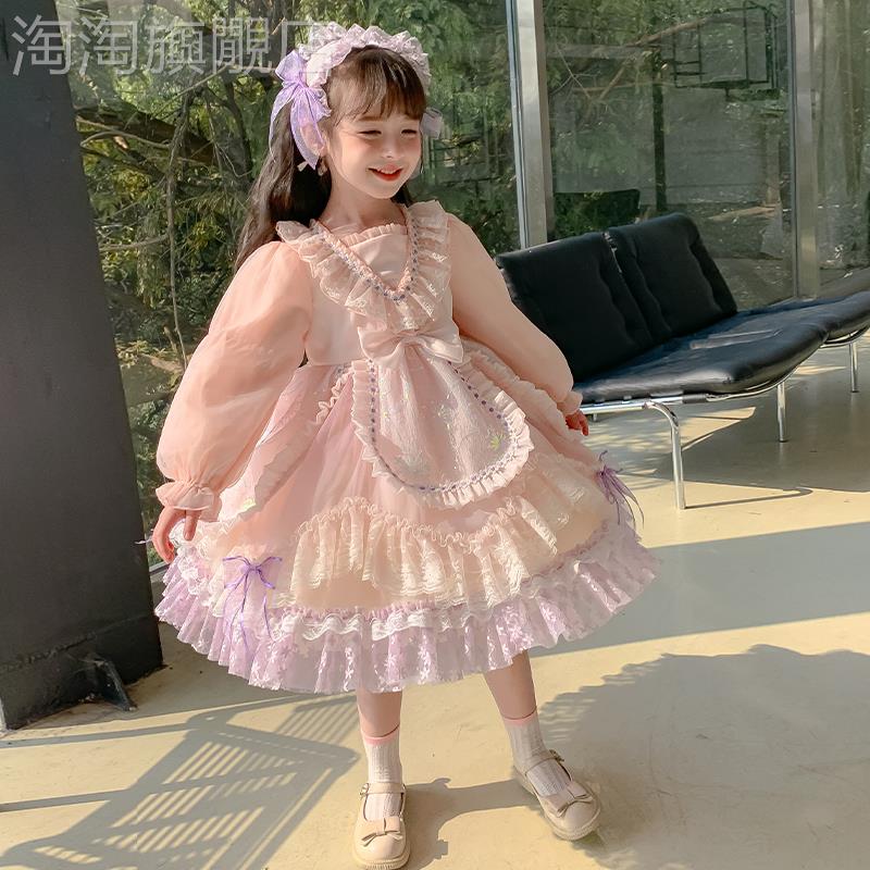新品女小童洛丽塔公主裙2024新款春秋季蛋糕纱裙连衣裙女宝宝春装