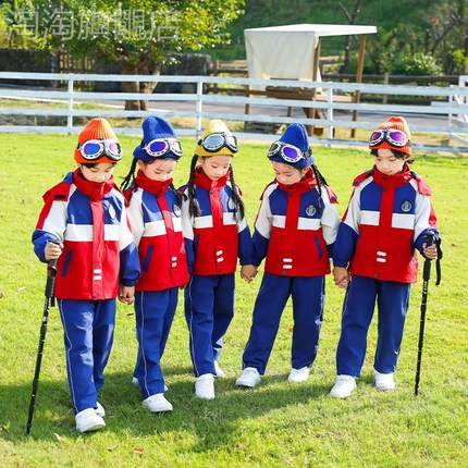 新品小学生校服红色冲锋衣班服三件套秋冬季套装幼儿园园服两件套