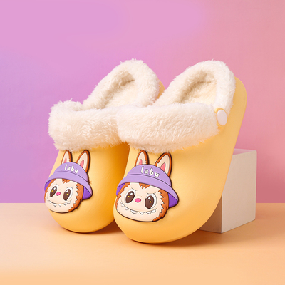 冬季儿童加绒加厚棉拖鞋