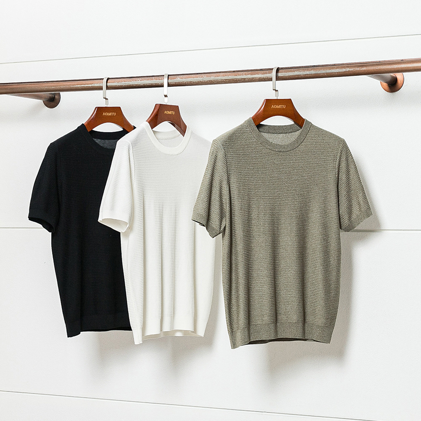 奢适松弛 L*P 夏季男士宽松透气圆领针织短袖老钱风针织短袖T恤男