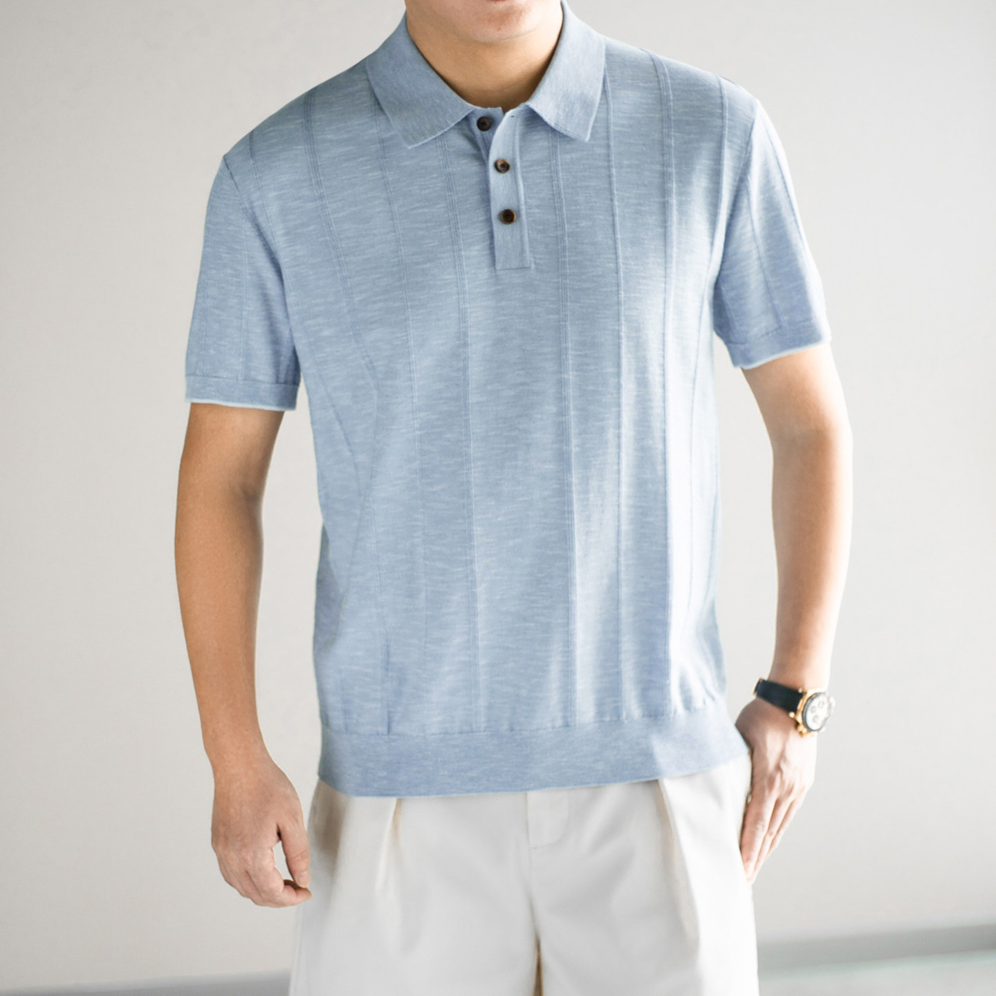 奢感夏日 松弛格调 夏季男士桑蚕丝针织短袖POLO衫老钱风针织短袖