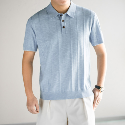 奢感夏日夏季桑蚕丝针织POLO衫