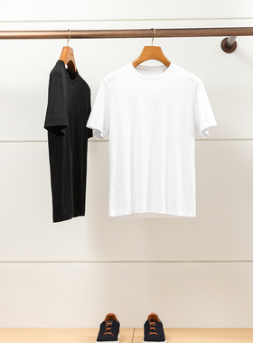 柜7.45K GIZA45埃及长绒棉男士夏季纯色圆领T恤丝光棉小白T男短袖