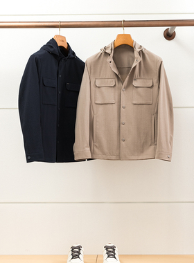 意产Super120S羊毛！男士春秋商务休闲夹克旅行者夹克连帽外套男