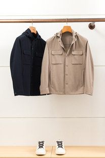 意产Super120S羊毛 春秋商务休闲夹克旅行者夹克连帽外套男 男士