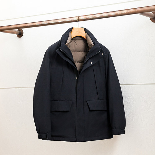 意产羊毛冬季猎装鹅绒服三合一