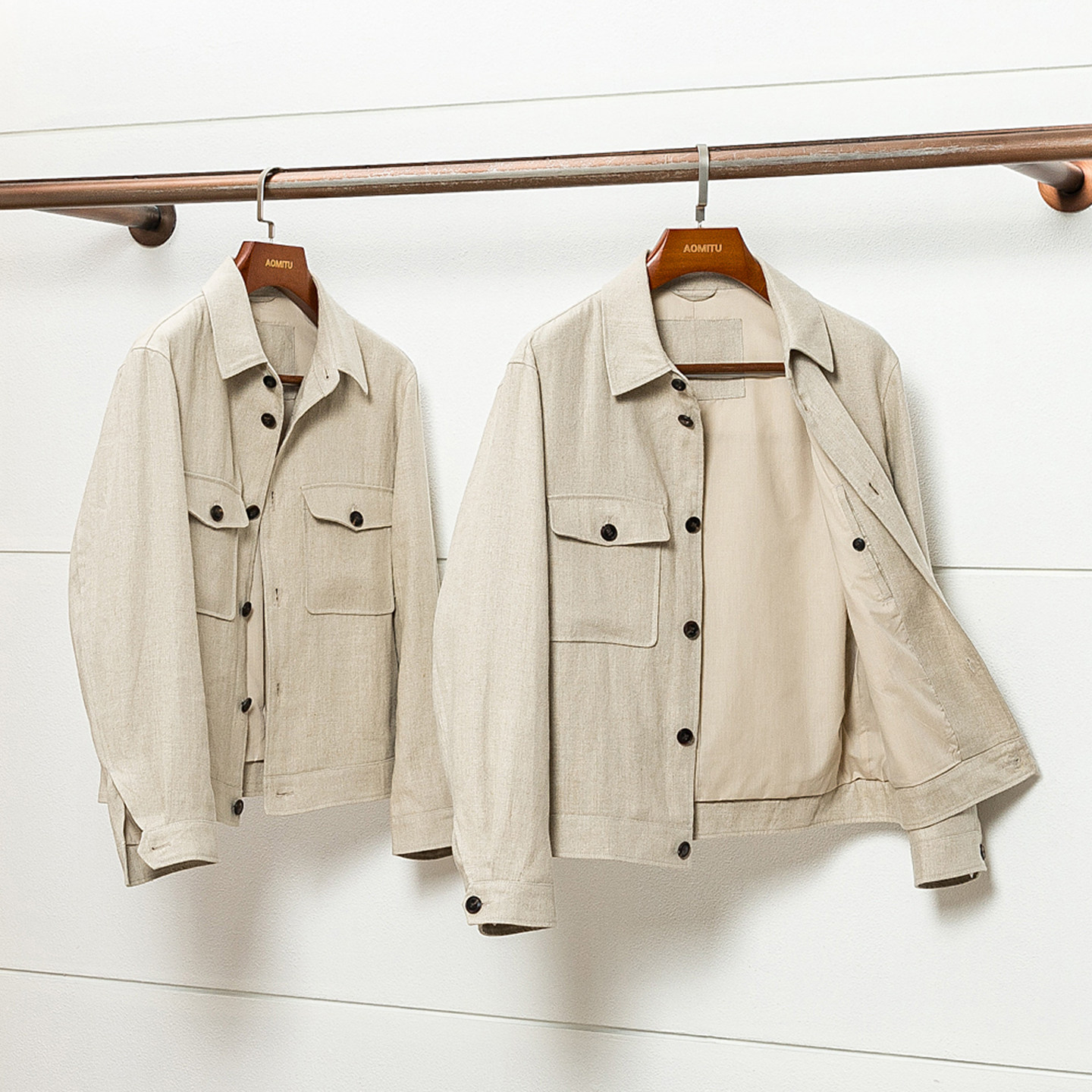 LP版26700 重磅100%亚麻 老钱风男士短款亚麻夹克休闲静奢外套男