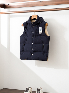 奢/意大利BC笈致轻暖零压/秋冬男士白鹅绒连帽男羽绒马甲坎肩背心