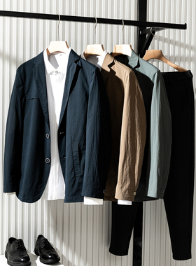 意奢！日本Sojitz皱感面料！春夏季男士薄料高端单西外套纯色西服