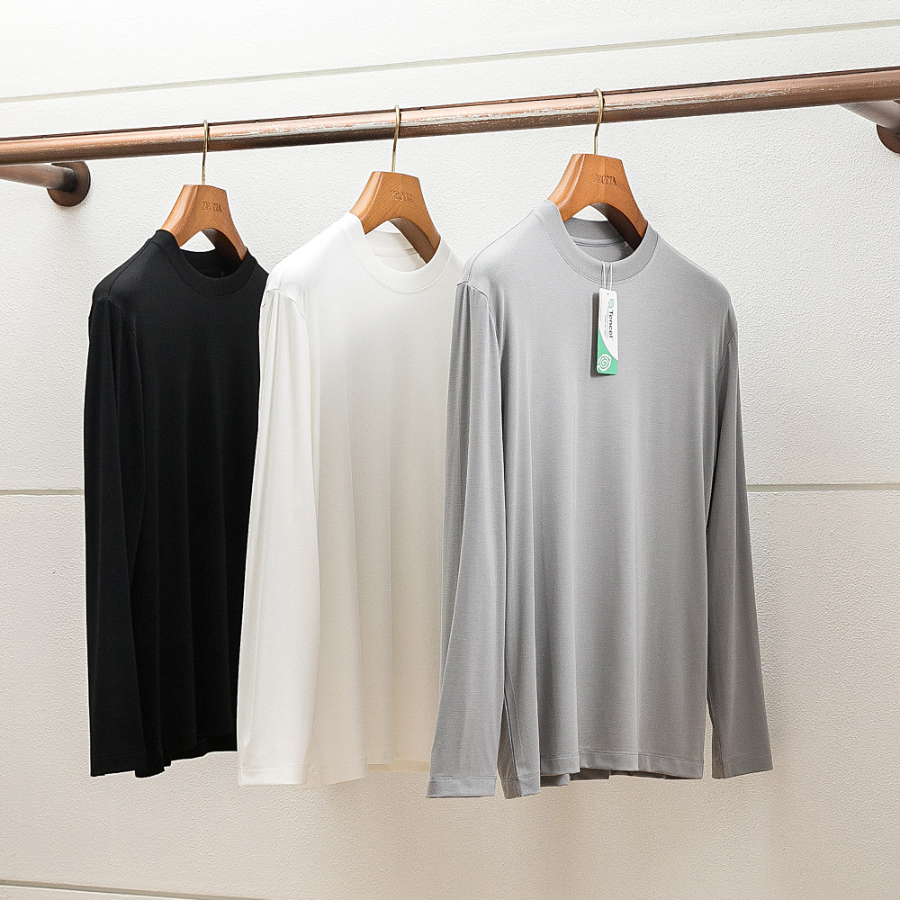 云朵版丝柔触感  男士百搭长袖T恤极简纯色打底衫高端莫代尔长袖