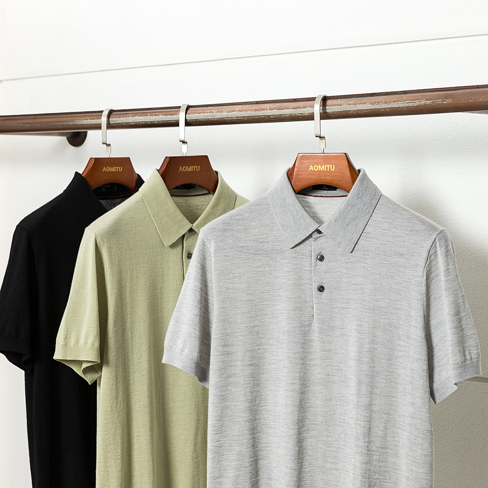 限量鼎奢 18针丝羊绒 夏季男士小山羊绒针织POLO衫真丝短袖T恤男