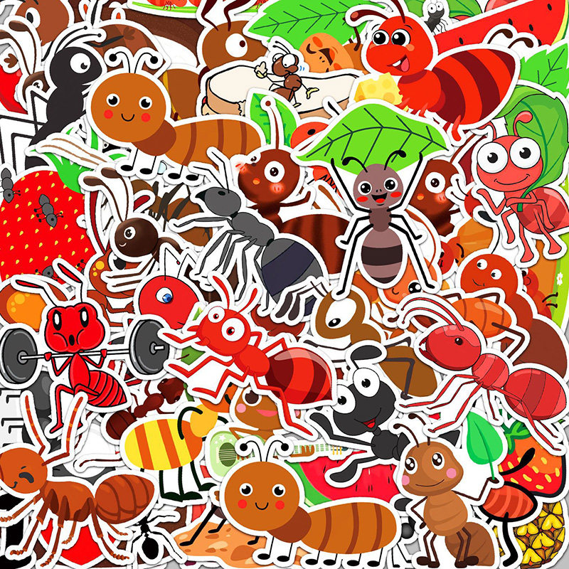 100张大自然可爱小蚂蚁卡通动物笔记本冰箱贴纸电动车身装饰贴纸