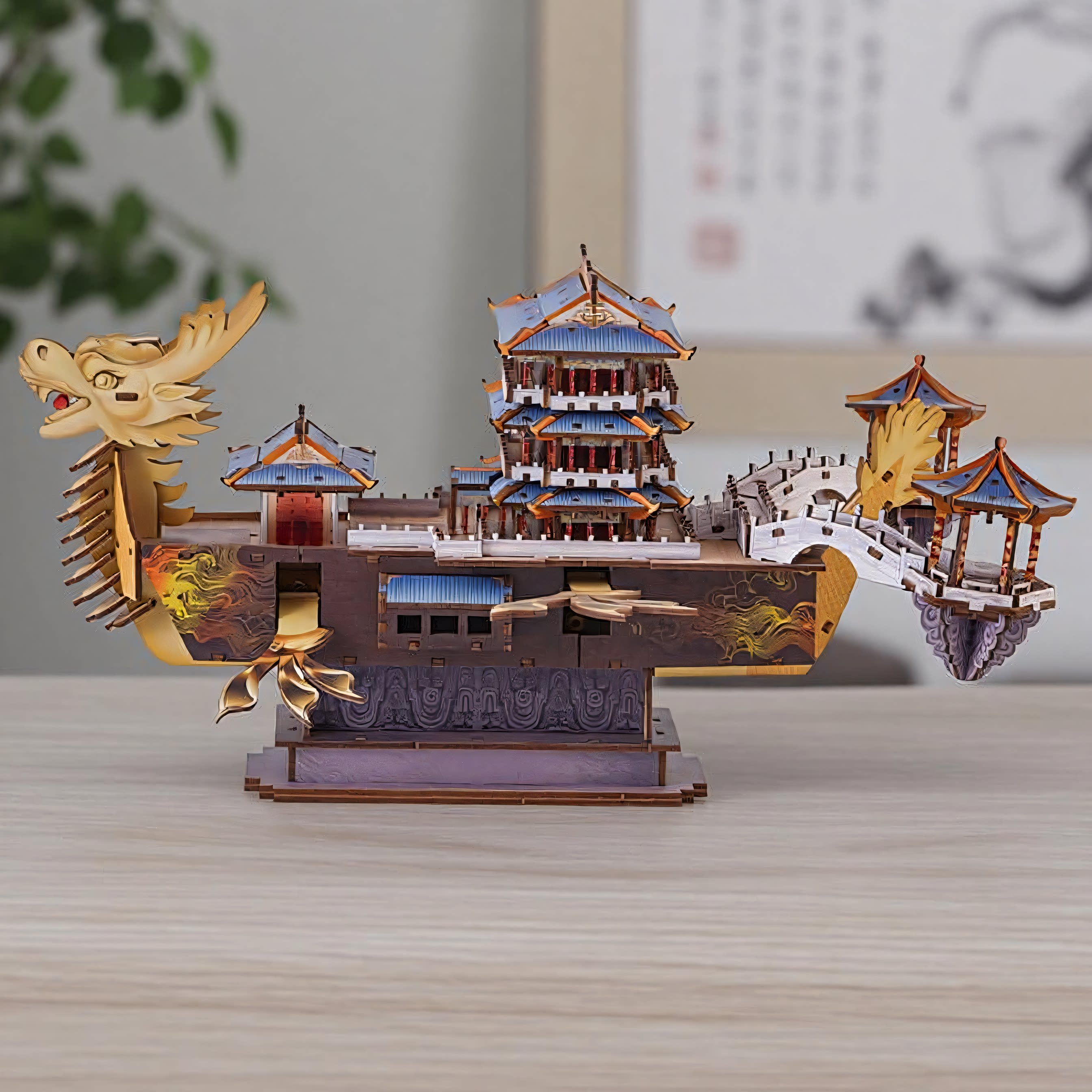 木质3D拼图龙舟造型发声礼盒装
