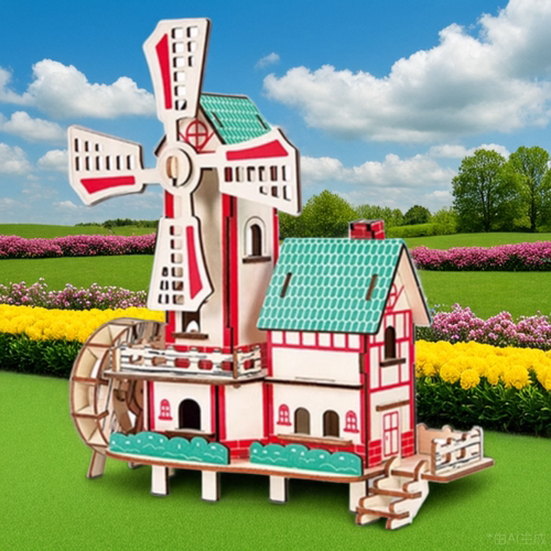 风车小屋木制拼装模型3D立体模型