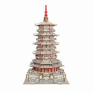 应县木塔木质立体拼图古塔建筑模型手工DIY益智玩具摆件