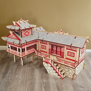 湘西吊脚楼木制立体拼图手工拼装DIY民族民居特色