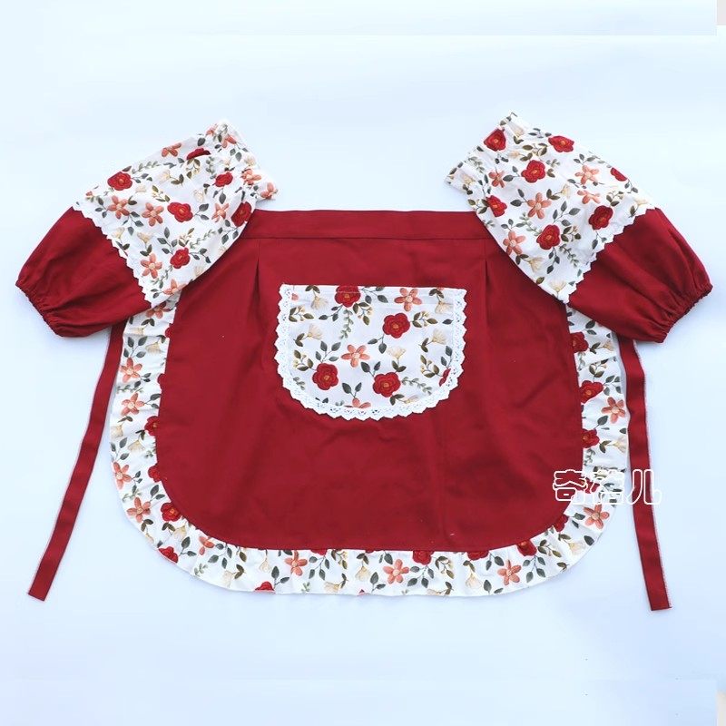 新款帆布小围裙袖套套装女秋冬防水防油半身做饭半截围腰短围裙