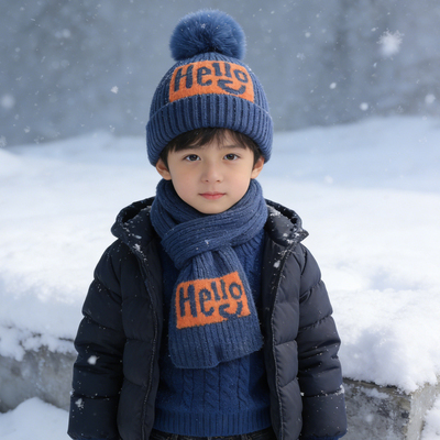 儿童冬季笑脸针织保暖帽围巾套装