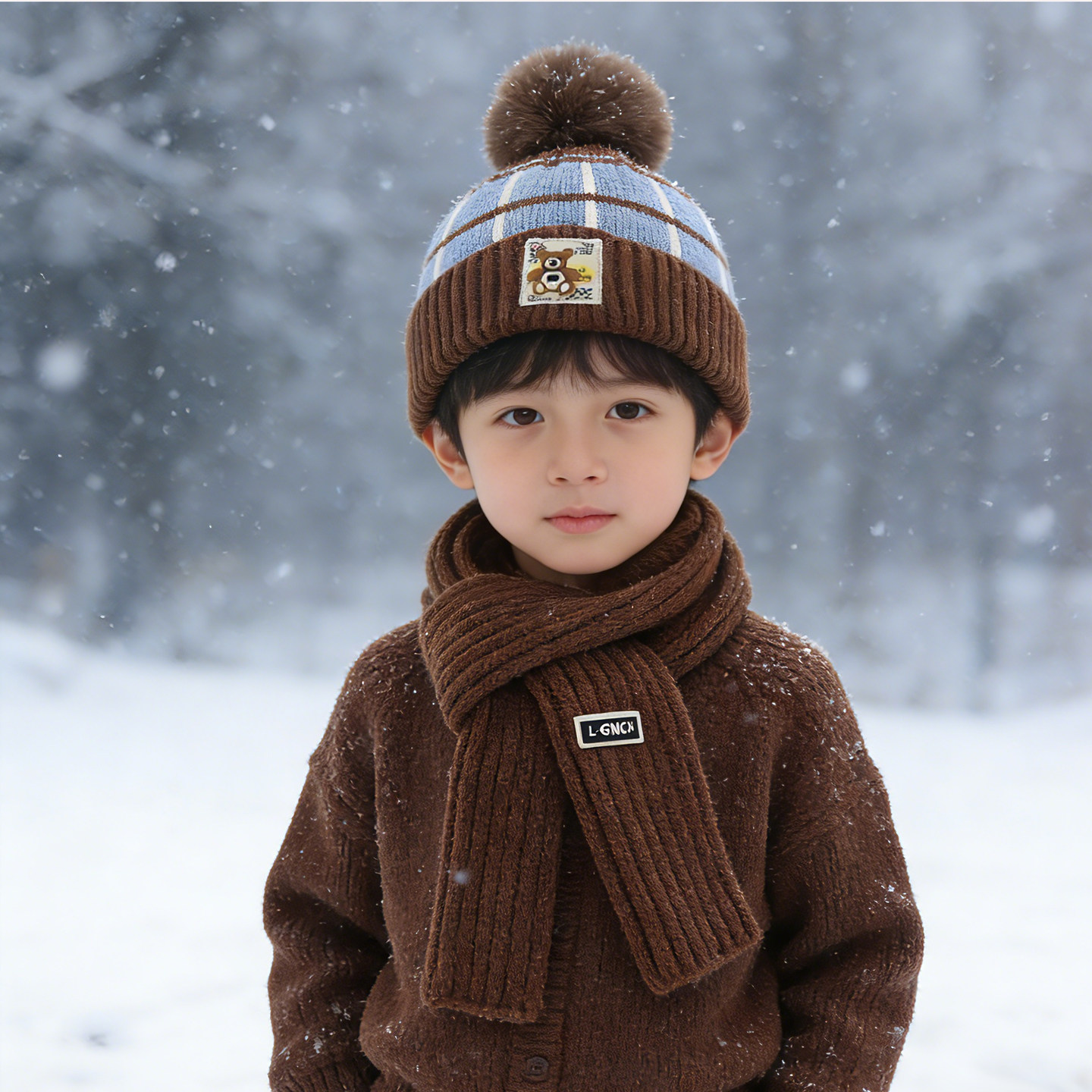 儿童帽子围巾两件套冬天男孩毛线帽女孩针织帽拼色格子保暖防风帽,童装/婴儿装/亲子装,帽子,淘宝优惠券,粉丝福利购,淘宝优惠卷