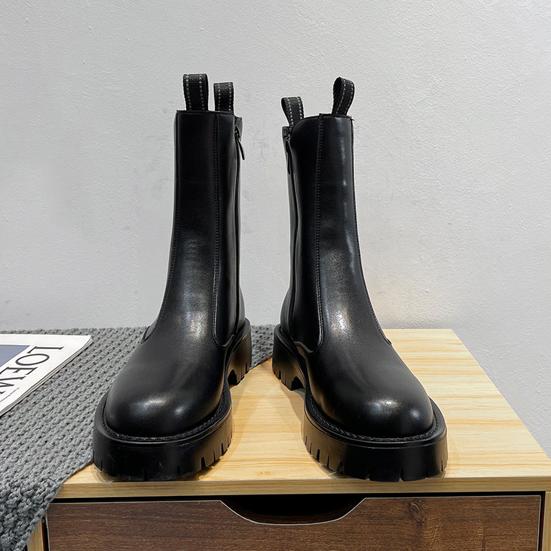 NEW MARTIN BOOTS MENS GENUINE LEATHER HIGH-TOP CHELSEA BOOTS BRITISH STYLE ZIPPER BOOTS BOOTS TIDE WINTER FLEECE