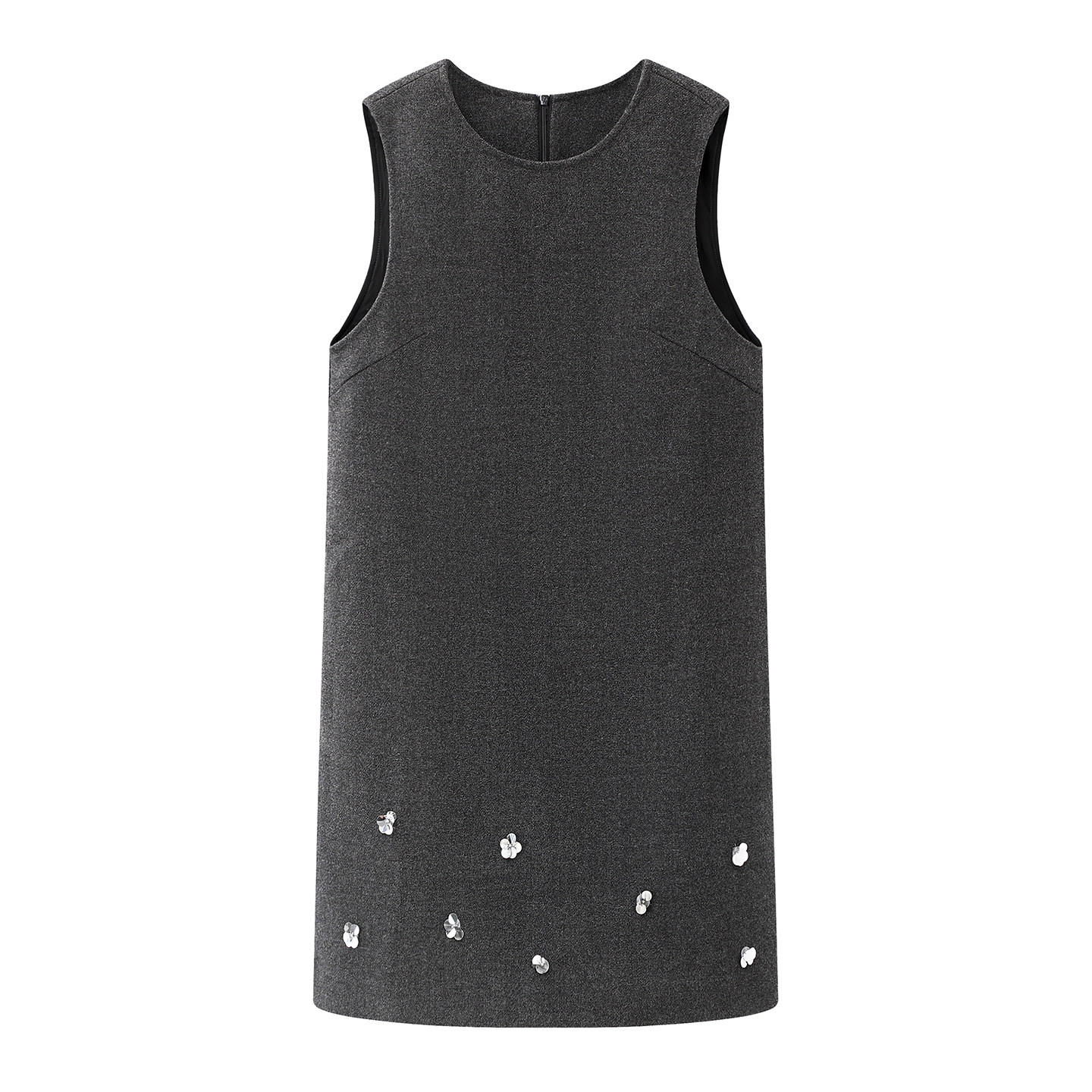 茵系~格雷系小香风灰色毛呢背心立体花无袖连衣裙女2025秋冬新款