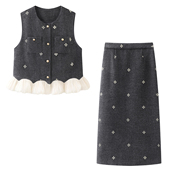 影系 灰色马甲半裙气质一整套新年穿搭 新款 日系通勤套装 2026春装