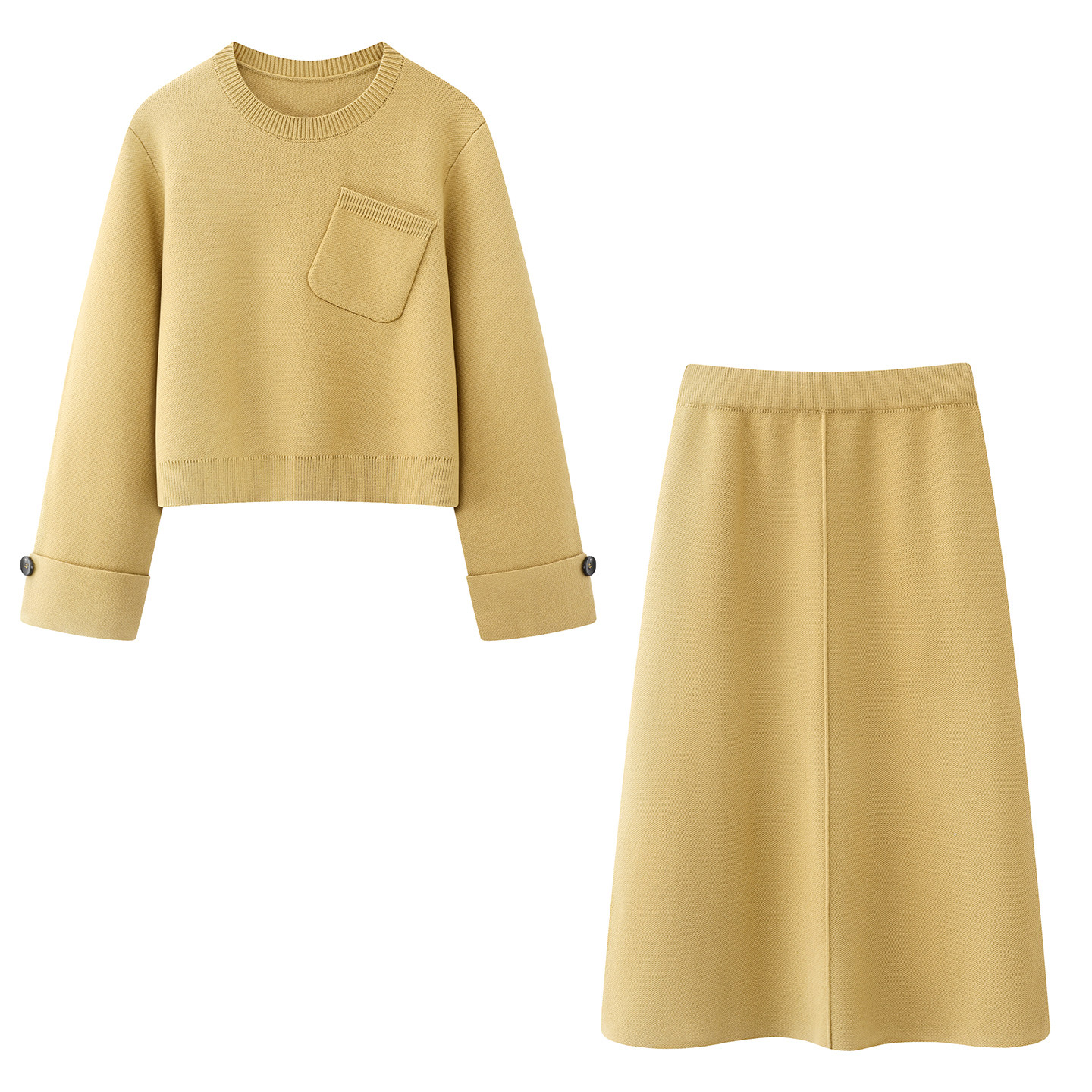 阔系~2025冬季新款黄色减龄百搭气质针织毛衣高腰半身裙两件套女,女装/女士精品,时尚套装,淘宝优惠券,粉丝福利购,淘宝优惠卷